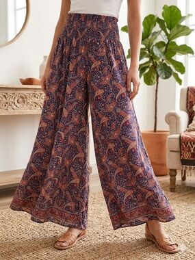Rhea Paisley Wide Leg Boho Palazzo Pants | OS